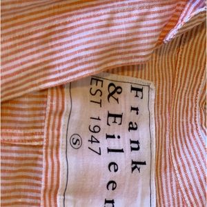 Frank and Eileen Orange White Stripe Linen Button Down Shirt
